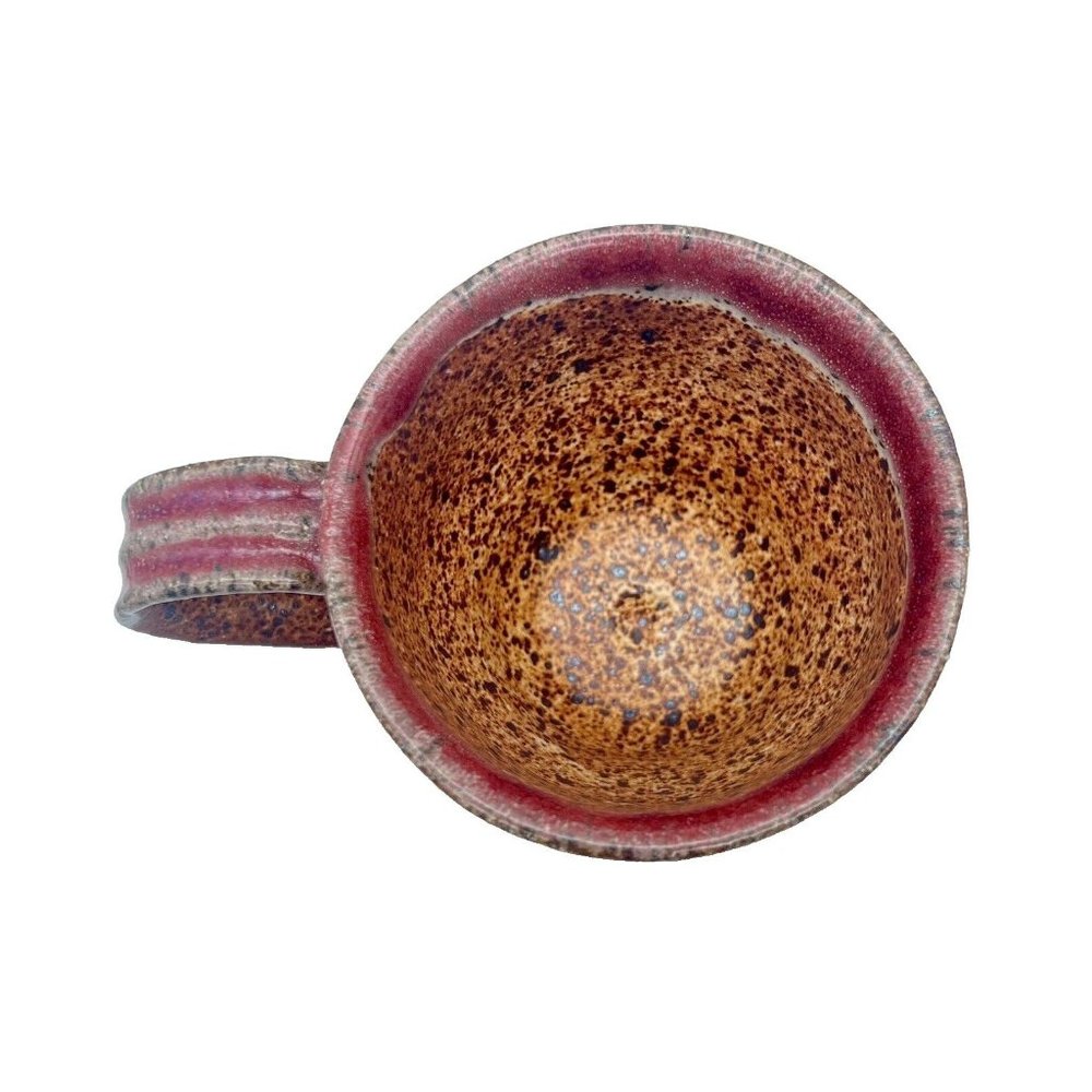 Studio Pottery Coffee Mug Red Orange White Glaze Brown Speckled Clay Base - Picture 5 of 6